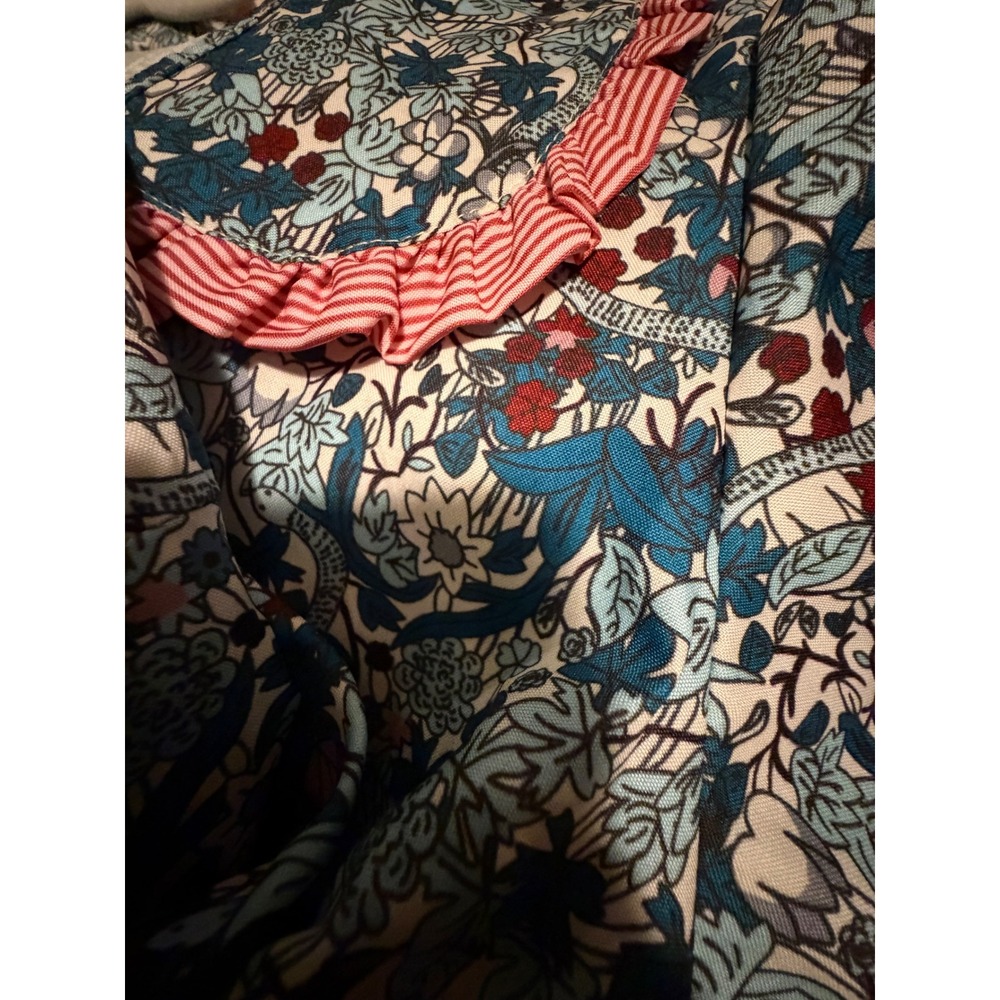 Sunday Up Womens Floral Set Blue floral w Stripe Ruffle Peter Pan Collar Large - Picture 5 of 12